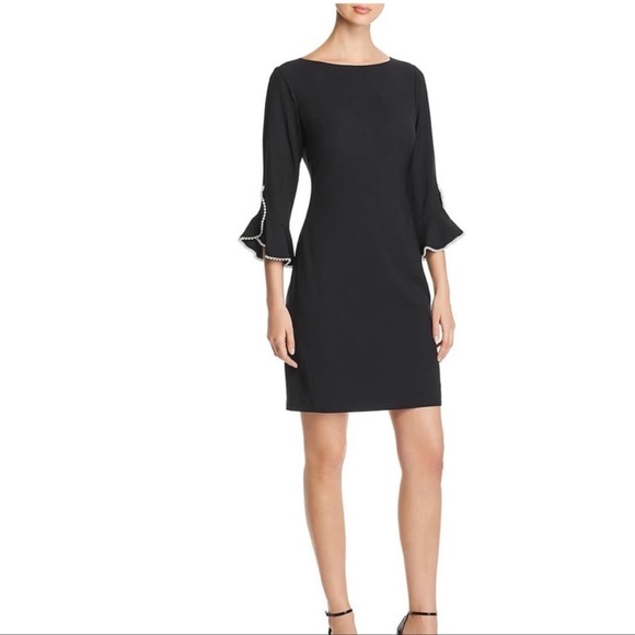 Karl Lagerfeld Dresses & Skirts - Karl Lagerfeld Black Bell Sleeve Pearls Sheath Dress Size 12